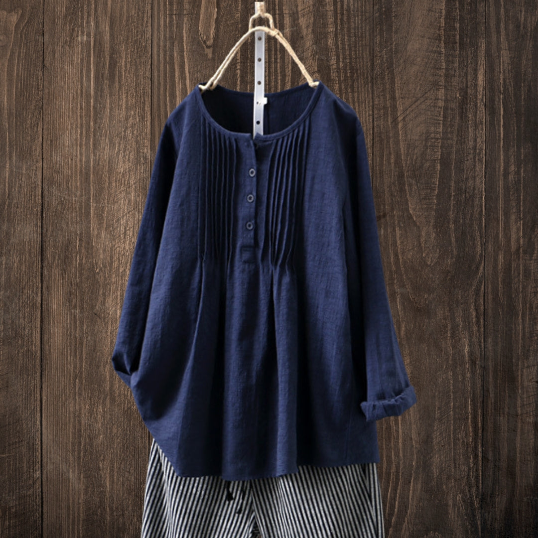 Elma® | Vintage Pleated Linen Blouse - The Pine Avenue