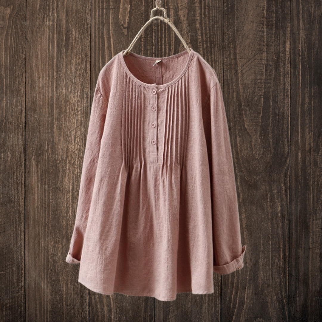 Elma® | Vintage Pleated Linen Blouse - The Pine Avenue