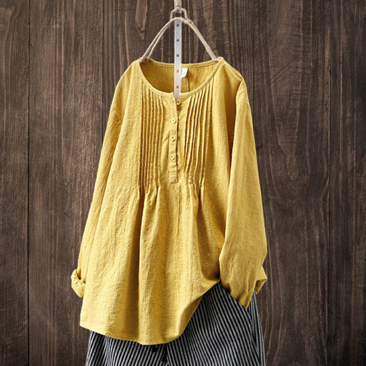 Elma® | Vintage Pleated Linen Blouse - The Pine Avenue