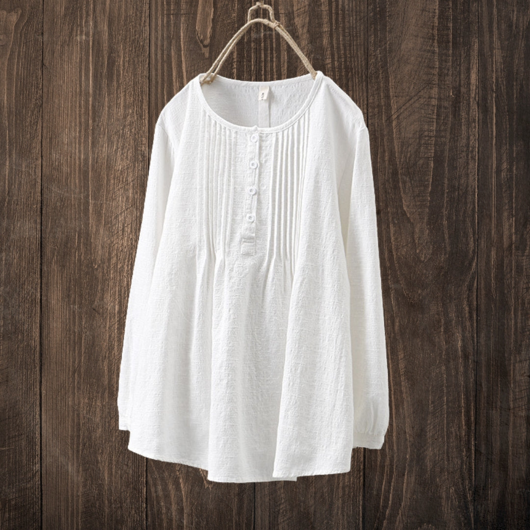 Elma® | Vintage Pleated Linen Blouse - The Pine Avenue