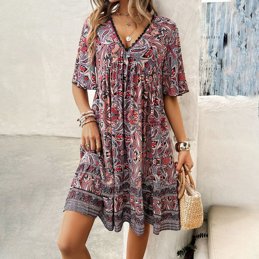 Solera® | Bohemian Breeze V-Neck Mini Dress - The Pine Avenue