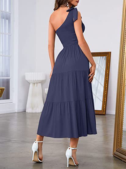 Solara® | One-Shoulder Smocked Maxi Dress